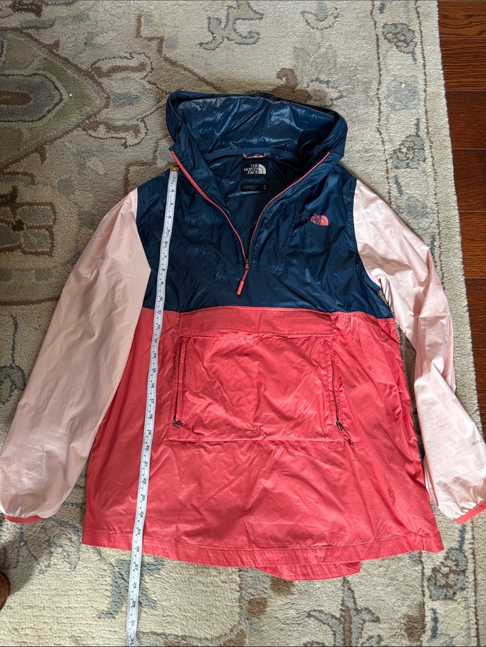 The North Face Kids Colorblock Rain Anorak in Navy, Coral & Light Pink